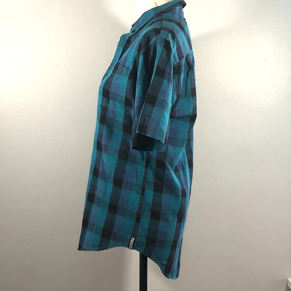 Ezekiel Shirt Mens Size Small Short Sleeve Plaid Button Down Blue Teal Black - Picture 4 of 11
